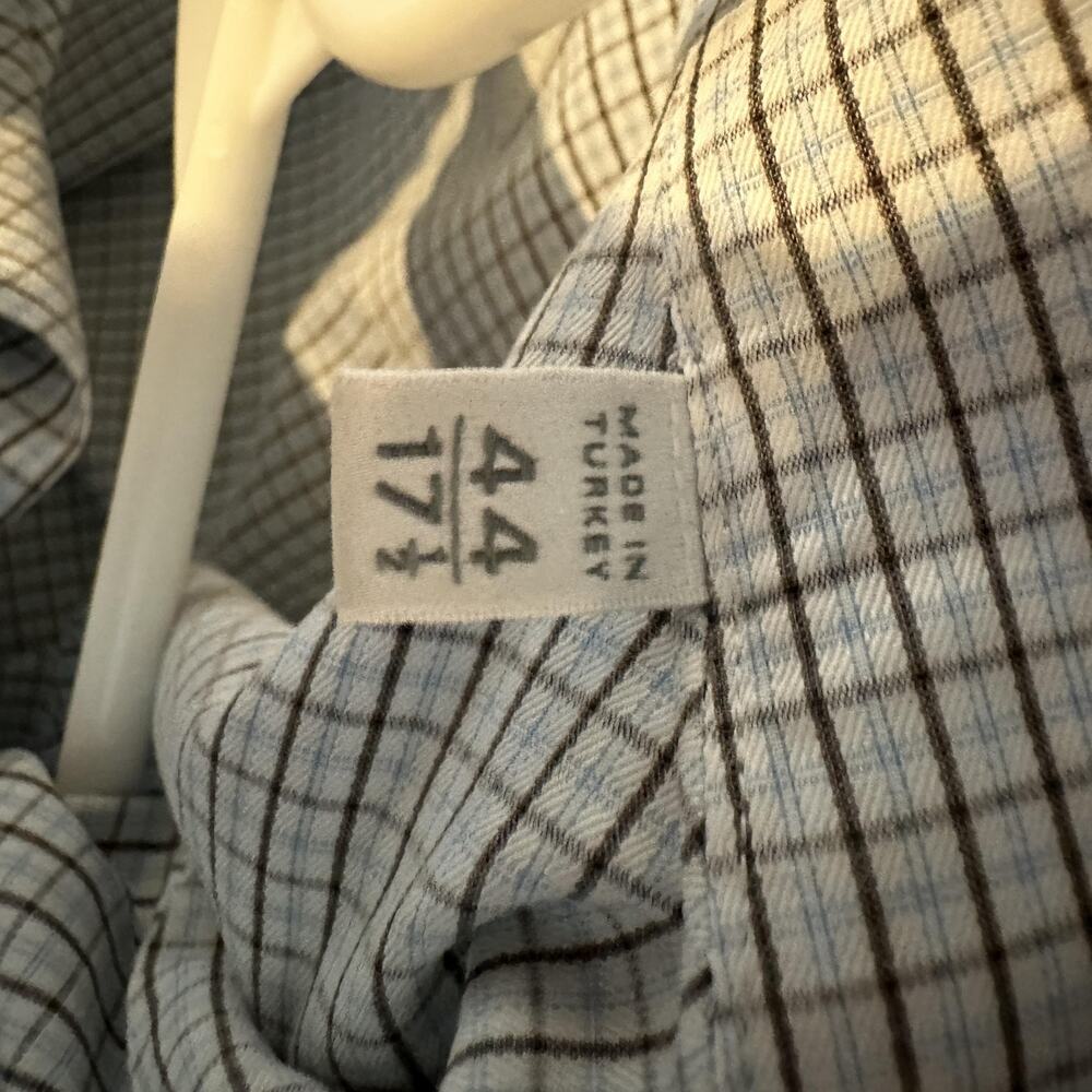Ermenegildo Zegna Dress Shirt Mens 17.5 XL Blue Brown Check Cotton Long Sleeve - Picture 10 of 11